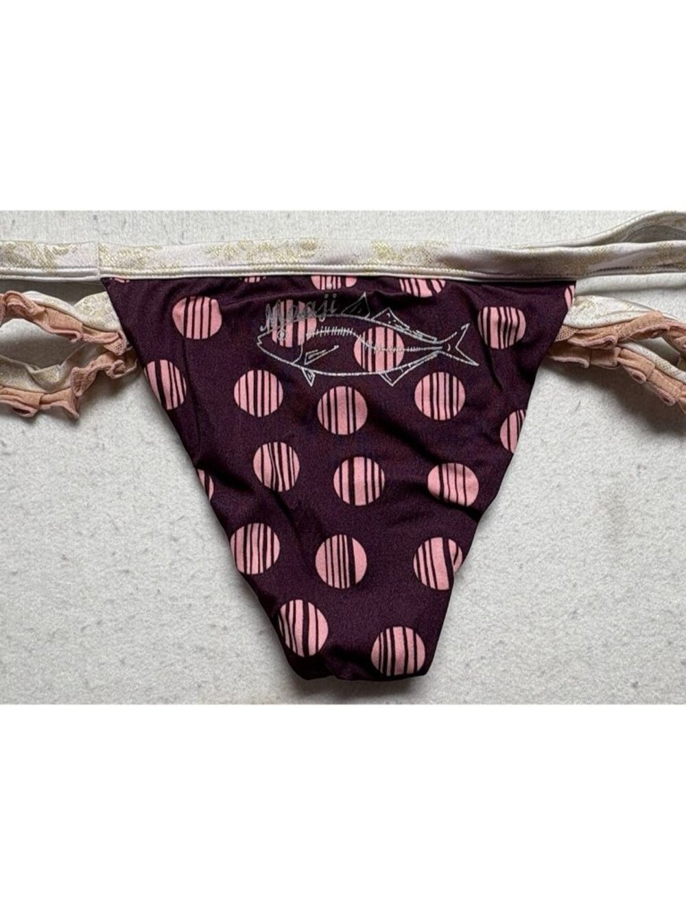 MAAJI Womenβ Reversible Lace Striped Dot Swim Bikini Bottom Sz S Beach Pool 3-25